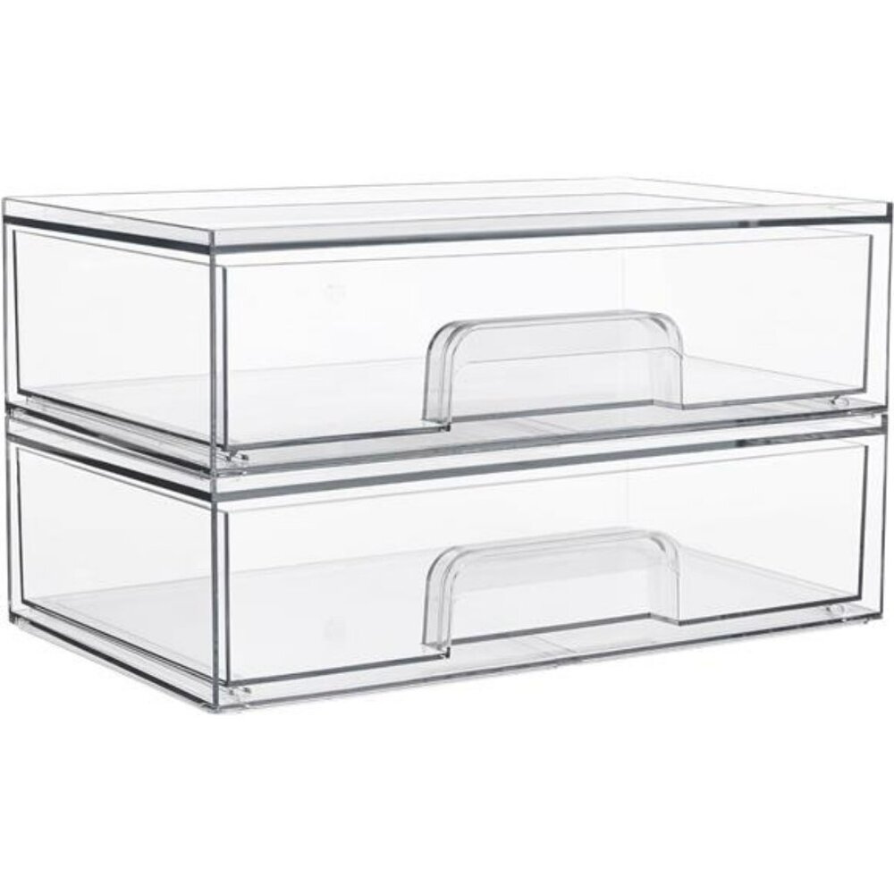Clear Acrylic Storage Drawers 2 Pack Stackable Makeup Bathroom Organizer Bins